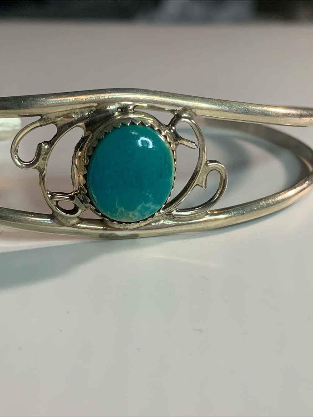 Sterling Silver Turquoise Cabochon Bypass Bracelet. Marked CT Sterling